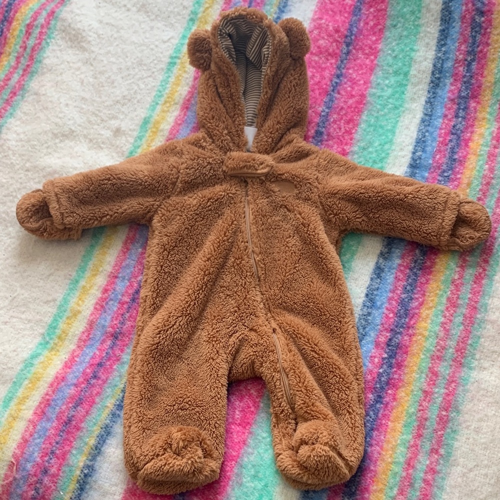 Carter's Brown Fleece Baby Footie with Bear Ears 3 months